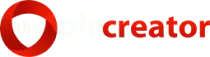 Red swirl logo with bold red "pixcreator" text, ideal for custom trading pins and enamel sports pins on transparent background.